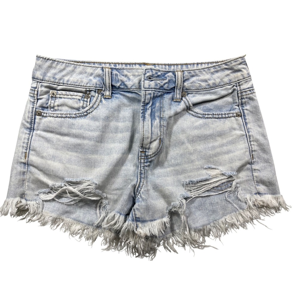 American Eagle Women's Size 4 Distressed Denim Shorts Light‎ Wash Frayed Hem Y2K